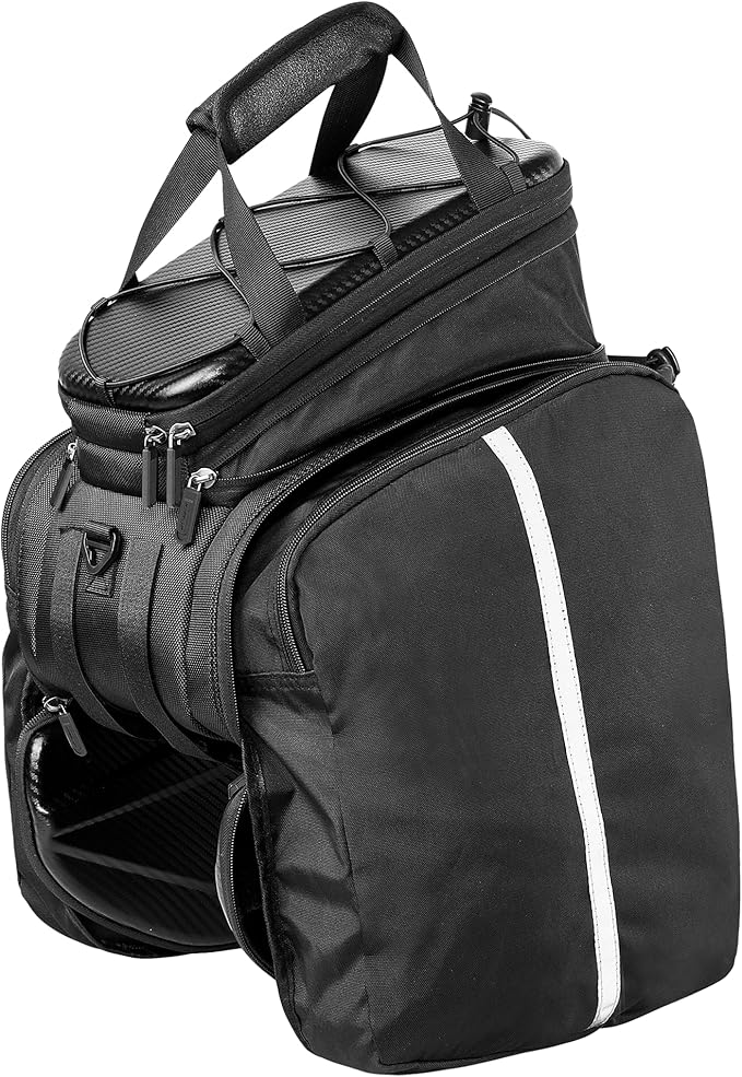 Bike Trunk Bag 17L-35L Expandable, Hard Shell Bike Pannier Bag with Fold-out Pockets, Rear Rack Commuter Bag for 14 Inch Laptop & Groceries, Includes Rain Cover