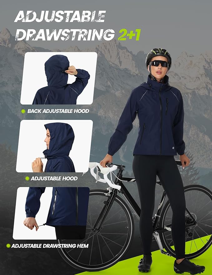 Nepest Womens Cycling Rain Jackets Lightweight Waterproof Biking Running Windbreaker UPF 50+ Reflective Packable Hooded