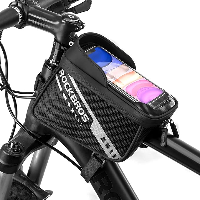 ROCKBROS Bike Phone Front Frame Bag Top Tube Bike Bag Bicycle Handlebar Bag Cell Phone Holder Mount Bag Cycling Accessories Storage Pouch for Phone 7.2”