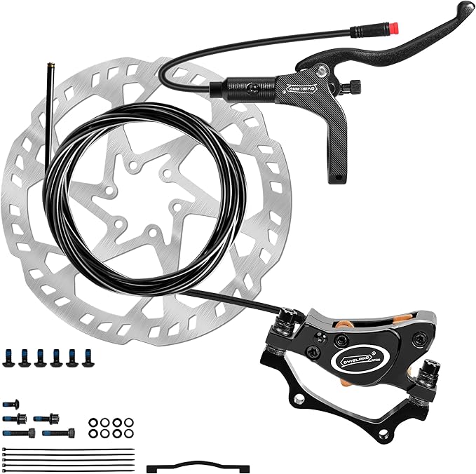 E-Bike Hydraulic Disc Brake Set 4-Pistons/2-Pistons,2-PIN/3-PIN Pre-Bled with Mineral Oil Brakes Kit,Front and Rear Set,180mm 2.3mm Thick Rotors