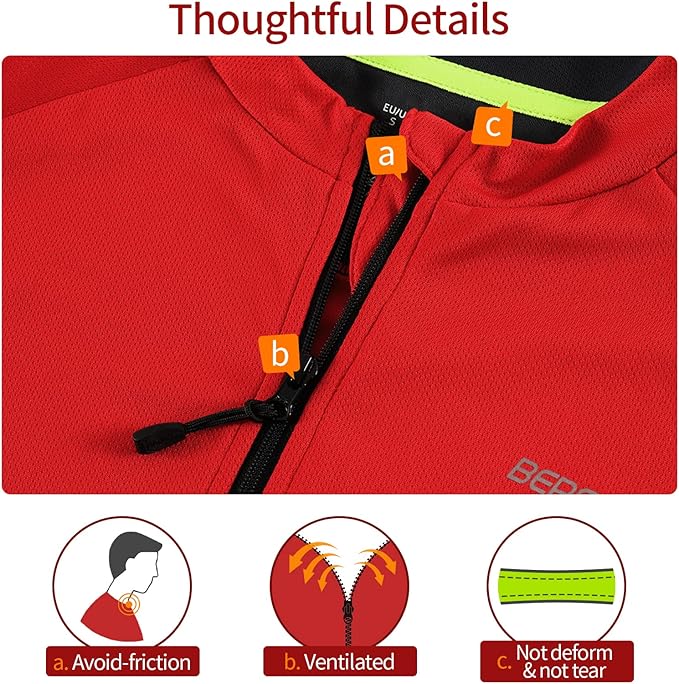 BERGRISAR Men's Basic Cycling Jerseys Short Sleeves Mountain Bike Bicycle Shirt Zipper Pockets