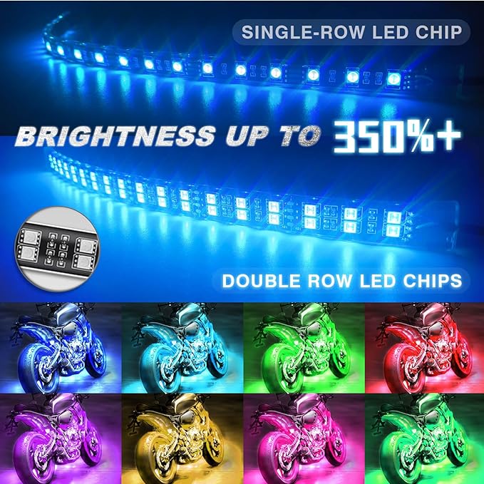12PCS Double Row Motorcycle RGB LED Light Kits with Brake Turn Signal, Super bright Underglow Light with APP/RF Remote, Neon Accent Waterproof 12V for Sport Bike, Cruiser, Street & Off-Road Motorcycle