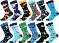 WeciBor Men's Dress Funny Crazy Colorful Novelty Combed Cotton Crew Socks 12 Pack - Size 7-10/10-13/13-15