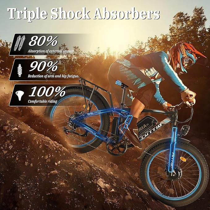 Tuttio Adria26 5000W/6000W Dual-Motor Ebike,40-46MPH Electric- Bike for Adults, 26 * 4" Fat Tire Electric Bicycle, 52V 25AH E-Bike Full Suspension Electric Dirt Bike for Off-Road Mountain Hunting