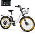 Electric Bike for Adults, Peak 700W Motor 20MPH, 374.4Ah Removable Battery 50Miles Ebike, 24'' Step Thru City Cruiser E Bike,7-Speed,Full Suspension,Front Basket, Full Suspension,UL 2849 Standard