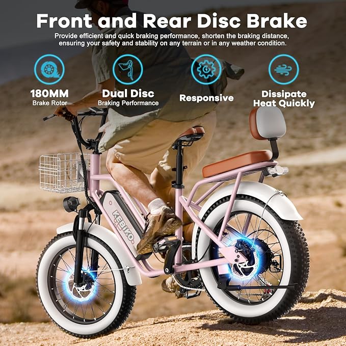 Electric Bike for Adults, 20"x 4" Fat Tire 35MPH Cargo Ebike with Seat, 1450W Peak 2 Seater Commute Bike with 48V 20AH Removable 960WH Battery, 80 Miles Max Range 7-Speed Step-Thru Electric Bicycle
