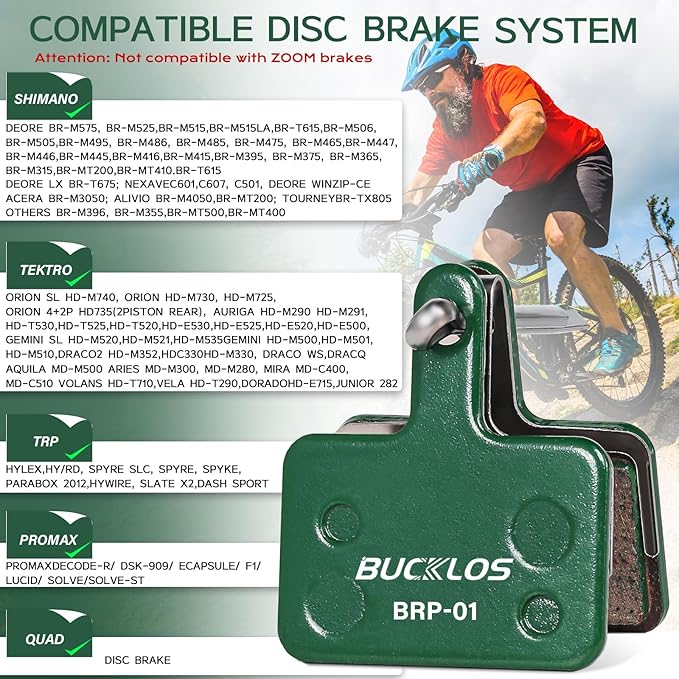 BUCKLOS Bike Disc Brake Pads for TRP Tektro Shimano MT200 Deore Br-M575 M525 M515 T615 T675 M505 M495 M486 M485 Ridstar Q20,Bicycle Disk Brakes Pads for Mountain Bike/Electric Bike/Road/Scooter/Ebike