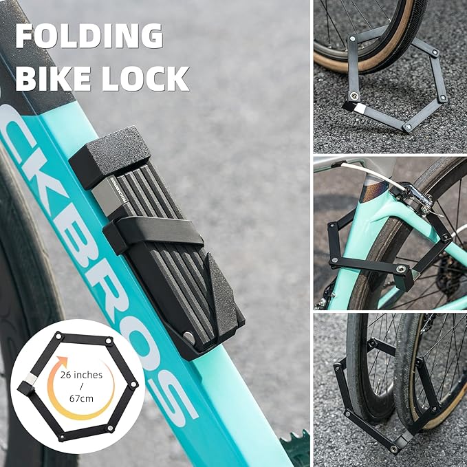 ROCKBROS Folding Bike Lock, Bicycle Lock Heavy Duty Anti Theft, Bike Locks with Mounting Bracket, Durable Alloy Scooter Lock,67 cm/26 inches