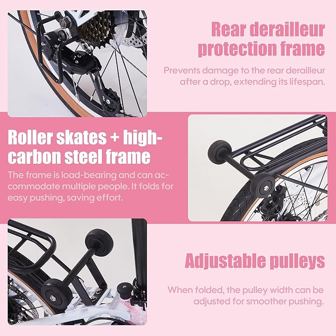 20 Inch Folding Bike, 7-Speed Foldable Bike for Adults Women Men, Folding Bicycles with Basket for Adults, Commuter Bikes with Front and Rear Disc Brakes, Adjustable Seat