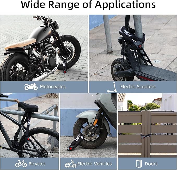 Bike Chain Lock with Alarm 8mm x 4ft E Scooter Lock Anti-Theft Alarm 110dB Security Heavy Duty with USB C Cable and 3 Keys for Bike/E Scooter/Motorcycle