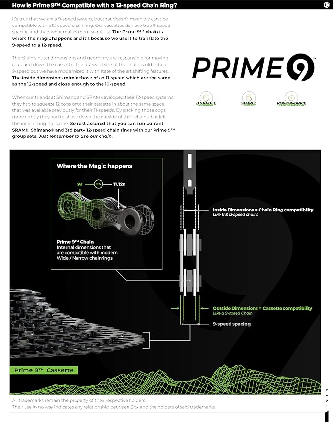 Box Three Prime 9 Multi Shift Non E-Bike and Single Shift E-Bike Cycling Groupset 9 Speed 1x Drivetrain Shifter, Rear Derailleur, Freehub Bike Cassette, Chain | Box Components