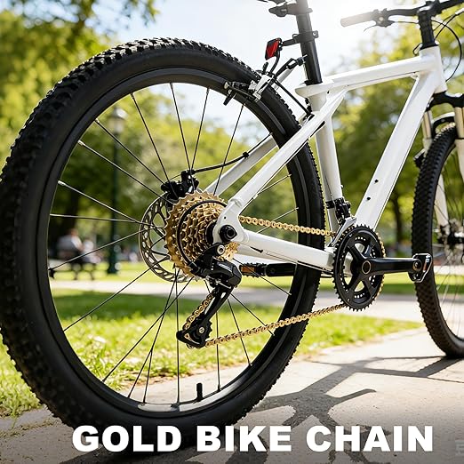 6/7/8/9/10/11/12 Speed Bike Chain – High-Strength, Durable & Smooth-Shifting for Road/Mountain Bikes (Gold-9-Speed)