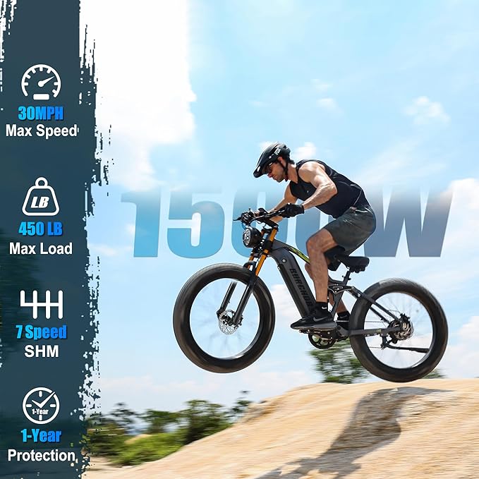 2026 Upgraded Dual Motors AWD Electric Bike for Adults 5000w/3000W/1500W Motor Dirt Ebike 40MPH/30MPH 52V/48V 30Ah/20Ah Battery Up to 90 Miles Long Range 26" Fat Tire Bicycle for Commute Mountains
