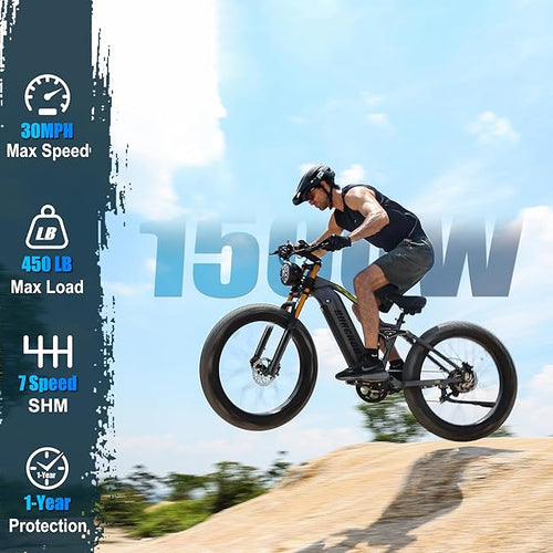 2026 Upgraded Dual Motors AWD Electric Bike for Adults 5000w/3000W/1500W Motor Dirt Ebike 40MPH/30MPH 52V/48V 30Ah/20Ah Battery Up to 90 Miles Long Range 26" Fat Tire Bicycle for Commute Mountains