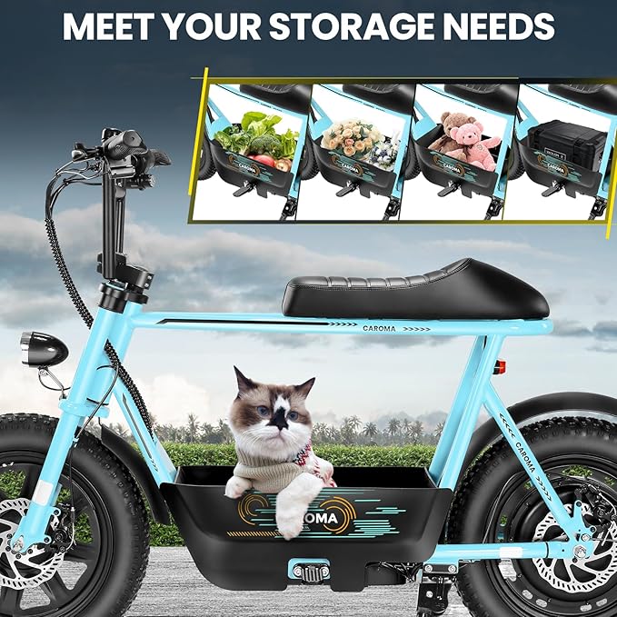 Caroma Peak 1200W/1000W/800W/500W Electric Scooter with Seat,16"/20" Fat Tire Ebike All-Terrain,Max 30Miles&20MPH Electric Scooter Adults,Electric Motorcycle Adults with Storage Basket for Cargo&Pets
