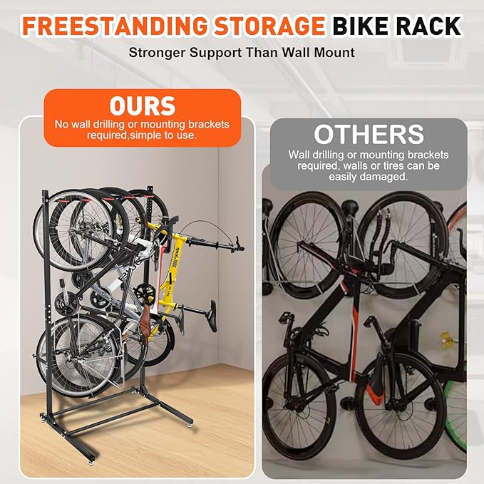 Freestanding Bike Rack Bicycle Storage Rack,Vertical Bike Stand Max 5 Bikes with Helmet Holders,Solid Steel Bike Racks for Home & Garage &Indoor & Bike Station-BlacK