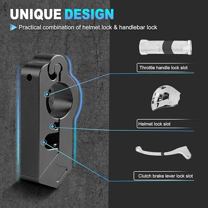 Motorcycle Lock Combo - Helmet and Brake Anti-Theft Grip for All Motorcycle, Bike, ATV, Scooter With Handlebar Diameters Within 1.3-1.5 Inches (Black)