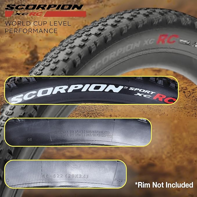Pirelli Scorpion Sport XC RC 29x2.4 Mountain Bike Tire – Tubeless Ready, Fast Rolling Cross Country MTB Tire with Durable Sidewall Protection for Mixed Terrain – Includes Keychain (2 Pack)