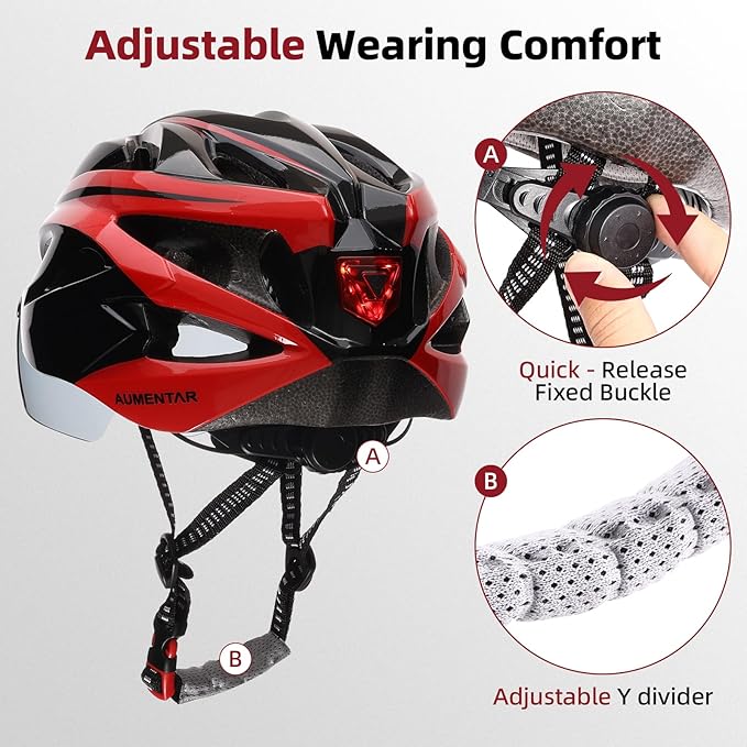 Adult Bike Helmet, Bicycle Helmet with Rear LED Light & Detachable Magnetic Goggles,Cycling Helmet Adjustable for Men Women Mountain & Road
