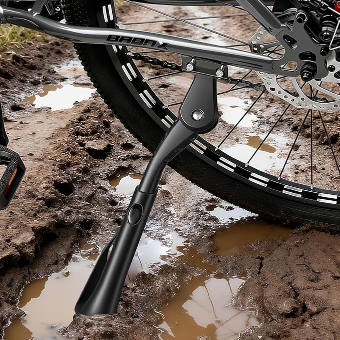 Heavy Duty Bike Kickstand 24"-29", Non-Slip Large Foot with Cleats for Electric Bike, Adult Bike, Mountain Bike.Aluminum Alloy Material, Required 2 Holes in Bike Chainstay(40mm Apart).
