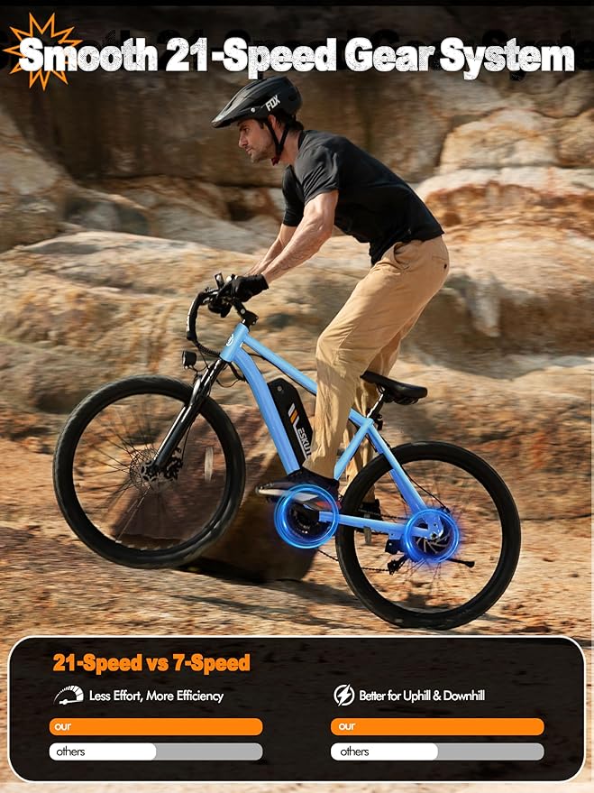 M200 Electric Bike for Adults – 21-Speed Gear 27.5" Mountain E-Bike, 1200W Peak Brushless Motor 28MPH, 48V 10.4Ah&13Ah Removable Battery, Up to 55-65 Miles Range, Step Over Commuter E-MTB, NFC Unlock