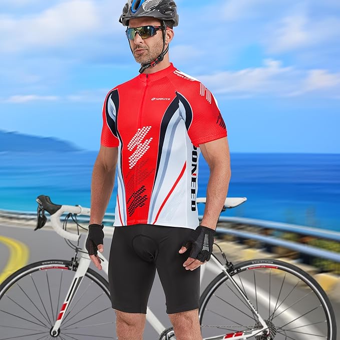Men Bike Jersey Short Sleeve Road Cycling Shirts Biking Tops Moisture Wicking