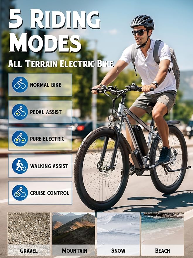 E·Bycco 34 MPH 70 Miles Long Range 1000W Electric Bike for Adults – 29" Tire 48V 17.5Ah Removable Battery, 21 Speed, Fast City Commuter Pedal Assist E-Bike for Snow Sand, E8