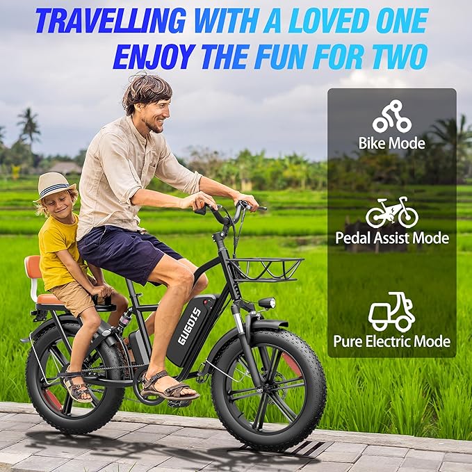 Electric Bike for Adults,750/1000W Motor E-Bike,28/30 MPH,748.8/960 Wh Removable Battery,25-45Miles,16/20in Commuter Ebikes,Full Suspension Electric Bicycles for Adults -2 Seater