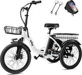 Qlife Triker Electric Bike, Peak 750W/1200W Brushless Motor Folding Trike Ebike, 499Wh Removable Battery, Step-Thru 3 Wheel Electric Bicycle, Up to 55 Miles, 20 Tire Tricycle for Adults
