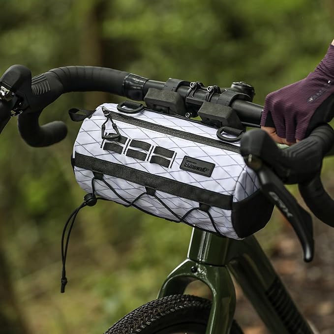 Rhinowalk Bike Handlebar Bag 2.8L Waterproof Front Tube Bag for Road, Gravel, and Mountain Bikes, Cylindrical EVA Frame Pack with Shoulder Strap (White)
