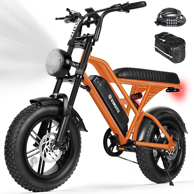 ESKUTE V100 Electric Bike for Adults, Electric Dirt Bike 1500W Peak Motor, All Terrain Dual Suspension E Bike 28MPH Top Speed, Ebike Up to 60 Miles Range, 16" Fat Tire, 48V13Ah Battery, 7-Speed