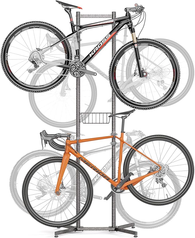 CXWXC 2-/4-Bike Storage Rack with Basket - Indoor Bike Rack for Garage/Apartment - Road Mountain and Hybrid Bike Garage & Home