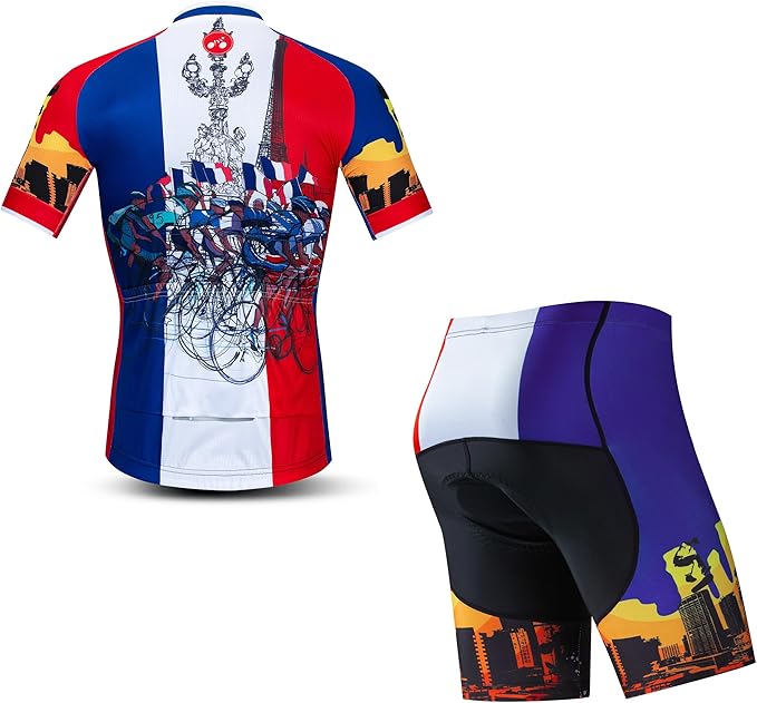 JPOJPO Cycling Jersey Men Set Bike Shirt Kit Short Sleeve Clothing Tops+5D Padded Shorts Summer Breathable Quick-Dry S-3XL