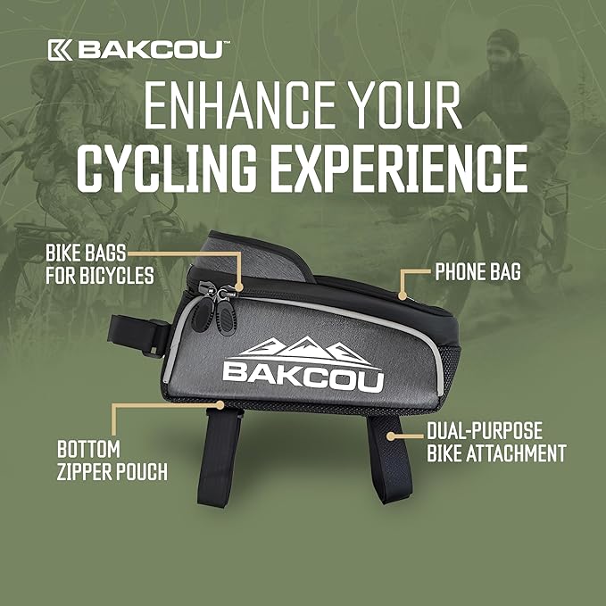 Bakcou - Bike Phone Bag with Clear Top Pouch - Weather-Resistant Cycling Case for Phones, Keys, Tools - Dual-Purpose Design for Convenient