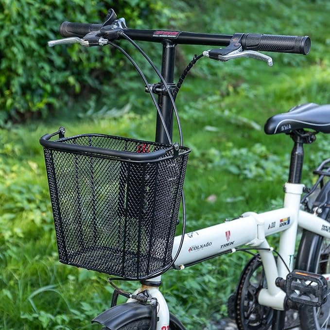 CXWXC Scooter Basket with Handle- Quick Release Front Bike Basket for E-Scooters - Bicycle Baskets with Fixed Bracket Fits Folding Bikes, Kick and Knee Scooters
