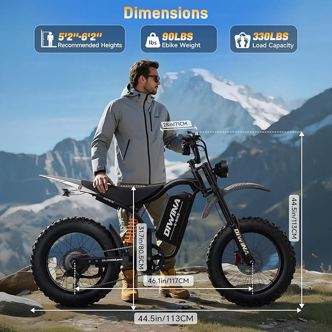 Electric Bike for Adults-3000W/5000W Peak, 60V 32/36AH Battery, 40/45MPH 100 Miles Long Range Ebike, Fat Tire 20Inch, 7-Speed Hydraulic Brake, Electric Dirt Bike Snow Commuter