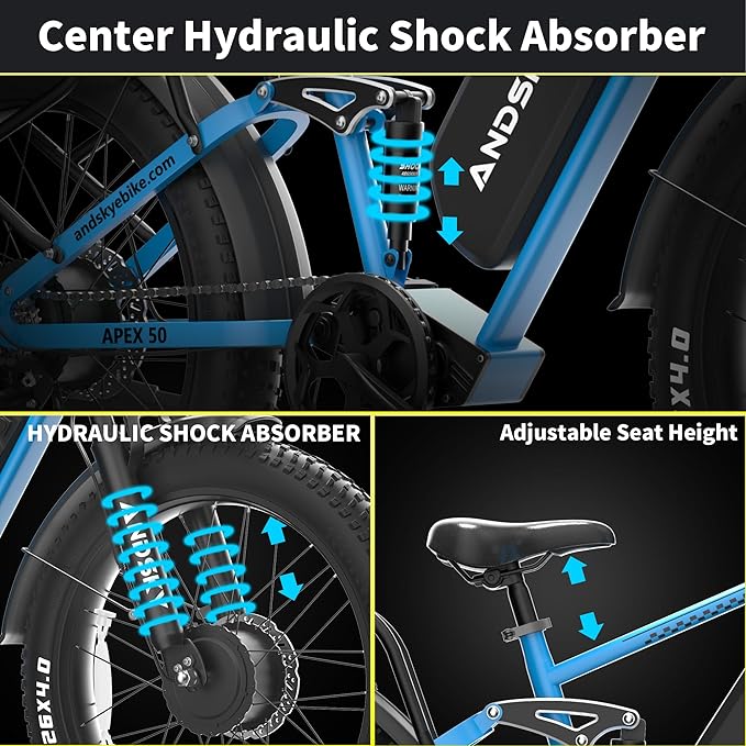 Apex 50 Electric Bike Dual Motor for Adults (CA Immediate-De'livery) 52V 25AH/48V 25AH, 26" Fat Tires Full Suspension 35MPH/100Mile, Hydraulic Brake