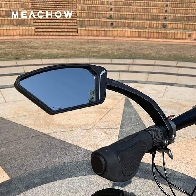 MEACHOW New Scratch Resistant Glass Lens,Handlebar Bike Mirror, Rotatable Safe Rearview Mirror, Bicycle Mirror,ME-002