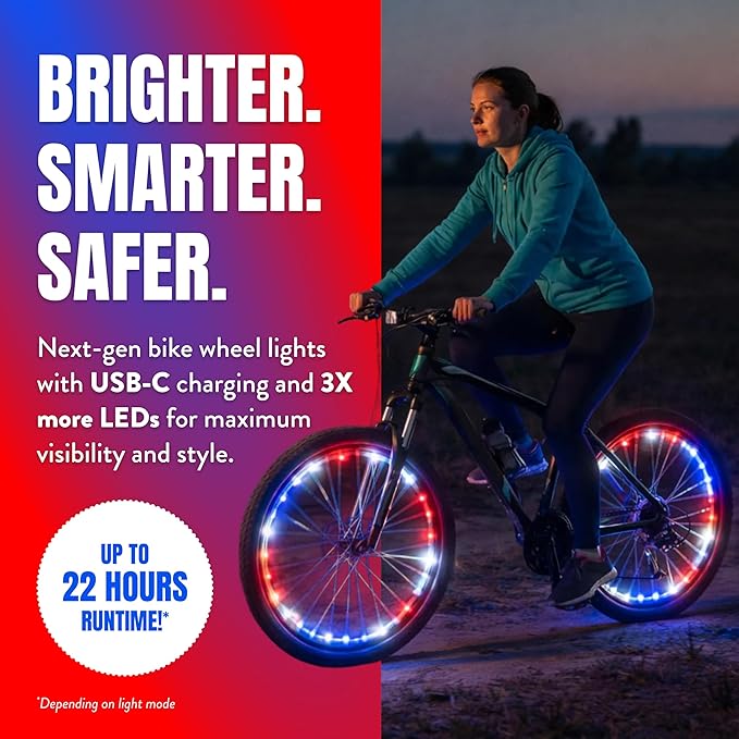 Activ Life 2-Tire Pack LED Bike Wheel Lights with Batteries Included, Get 100% Brighter and Visible from All Angles for Ultimate Safety and Style