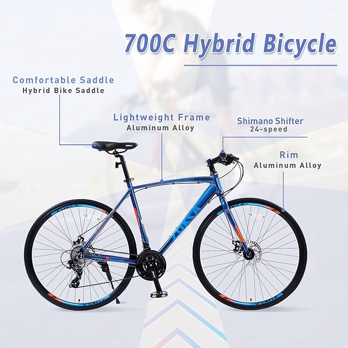 24 Speed Hybrid Bike Disc Brake 700C Road Bike for Men Women's City Bicycle
