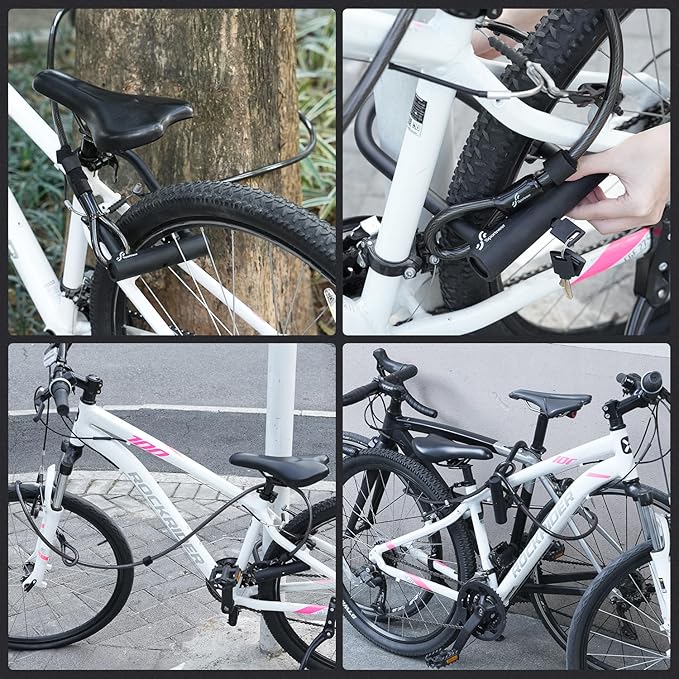 Sportneer Bike U Lock - 18mm Shackle Heavy Duty Bike Lock with 6ft Security Cable - Bicycle U-Locks with Sturdy Mounting Bracket for Road, Mountain, Electric and Folding Bike, Size 9.85''x6.3''