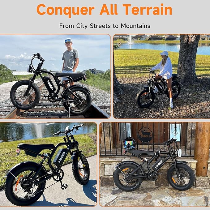 Electric Bike for Adults, 1500W-3000W Peak Ebike with Full Suspension, 20" x 4.0 Fat Tire Retro Scrambler Moped Style, 48V/52V Long Range All-Terrain Electric Bicycle, UL 2849 Certified