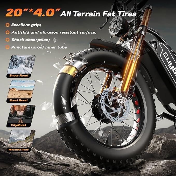 EUYBIKE Electric Bike for Adults, 2000W/3000W Peak Single/Double Motor with 48V/52V 25AH/30AH Battery, 20"x4.0" Fat Tires 35MPH/37MPH Ebike, Dual Hydraulic Disc Brake Full Suspension Electric Bicycle
