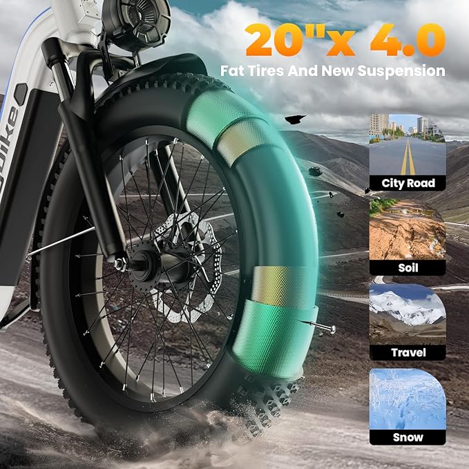 1500W Electric Bike for Adults,48V 20/60Ah Removable Battery Max Range 80Miles & 30MPH Electric Bicycle,20''×4" Fat Tire Ebike,Adult Electric Bicycles for Commute Beach Snow,E-Bike UL Certified