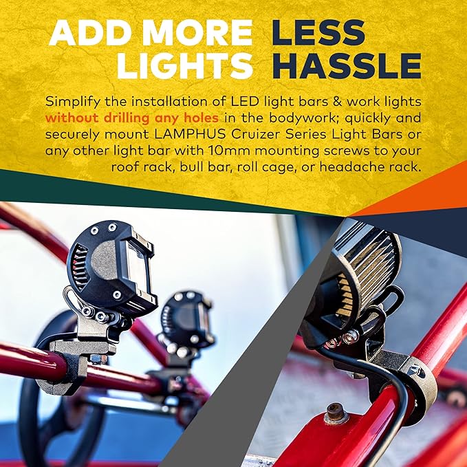 LAMPHUS Off-Road ATV UTV Light Bar Mounts Mounting Bracket Mini Bar Clamp Kits [0.75"/1"/1.25" Inch] [Horizontal Bar] [Aluminum] [2 Unit] Bull Bar UTV Roll Bar Clamp Tube Roll Cage Clamps Mount