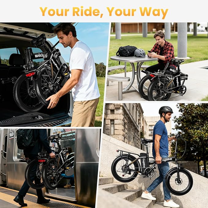 Auloor Folding Electric Bike for Adults,1000W Motor(1000W Peak),30MPH, 80Mile,48V 20AH Battery,20" Fat Tire Foldable Electric Bicycle,Commuter Beach Snow E-Bikes,7-Speed