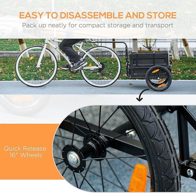 Bike Cargo Trailer with Removable Storage Box, Bicycle Trailer w/Quick Release 16" Wheels and Safe Reflectors