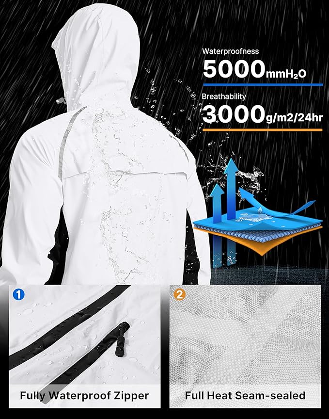 Bikewa Men's Cycling Rain Jackets Waterproof Running Bike Windbreaker Lightweight Packable Hooded Jacket