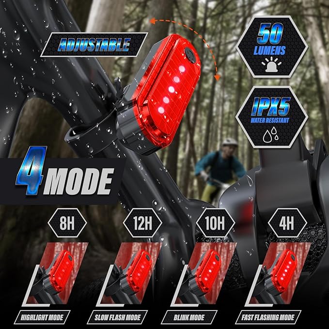 Rechargeable Bike Lights, Ultra Bright Bike Lights for Night Riding, Road Mountain Bike Accessories for Kids Adults - Headlight with Tail Light