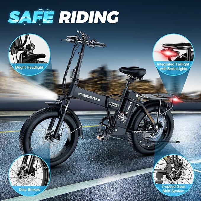 1000W Folding Electric Bike for Adults,75+ Miles,30+MPH,48V 20.8Ah Removable Battery,20" Fat Tire Electric Bike,Front Suspension 7-Speed Commuter Ebike,UL Certified